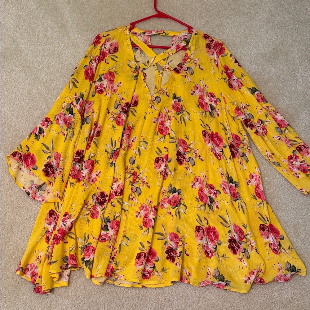 Umgee Yellow Floral Dress Pink Accents